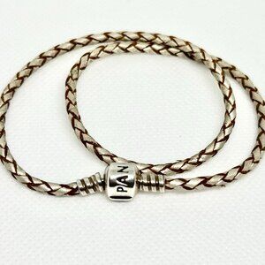 Pandora Double Braided Leather Wrap Bracelet Sterling Silver 925 Authentic